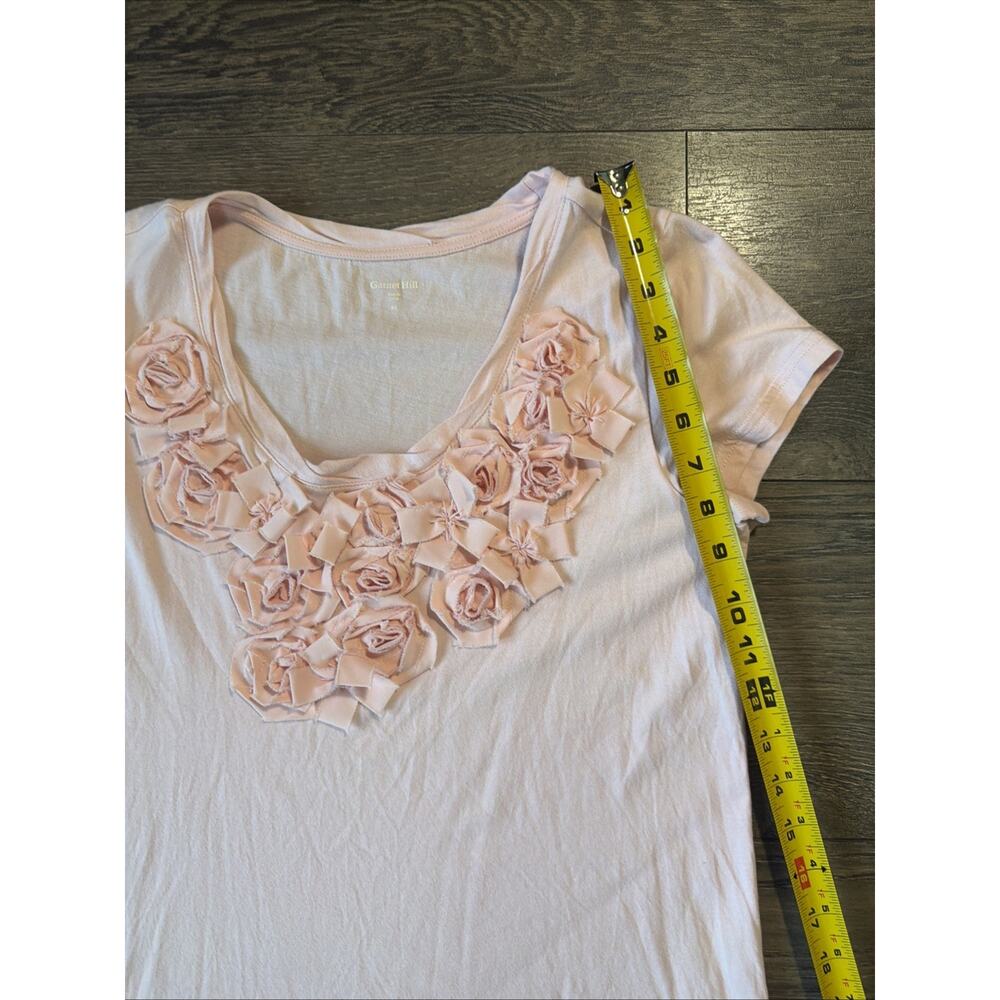 Garnet Hill Blush Pink Rosette Floral Tee Sz M Cotton Modal Coquette Romantic - Picture 7 of 8
